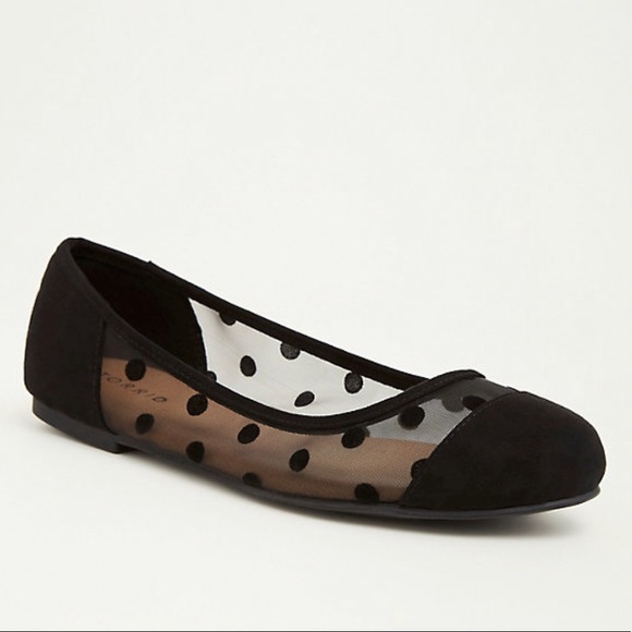 torrid Shoes - Torrid Polka Dot Mesh Inset Almond Toe Flats